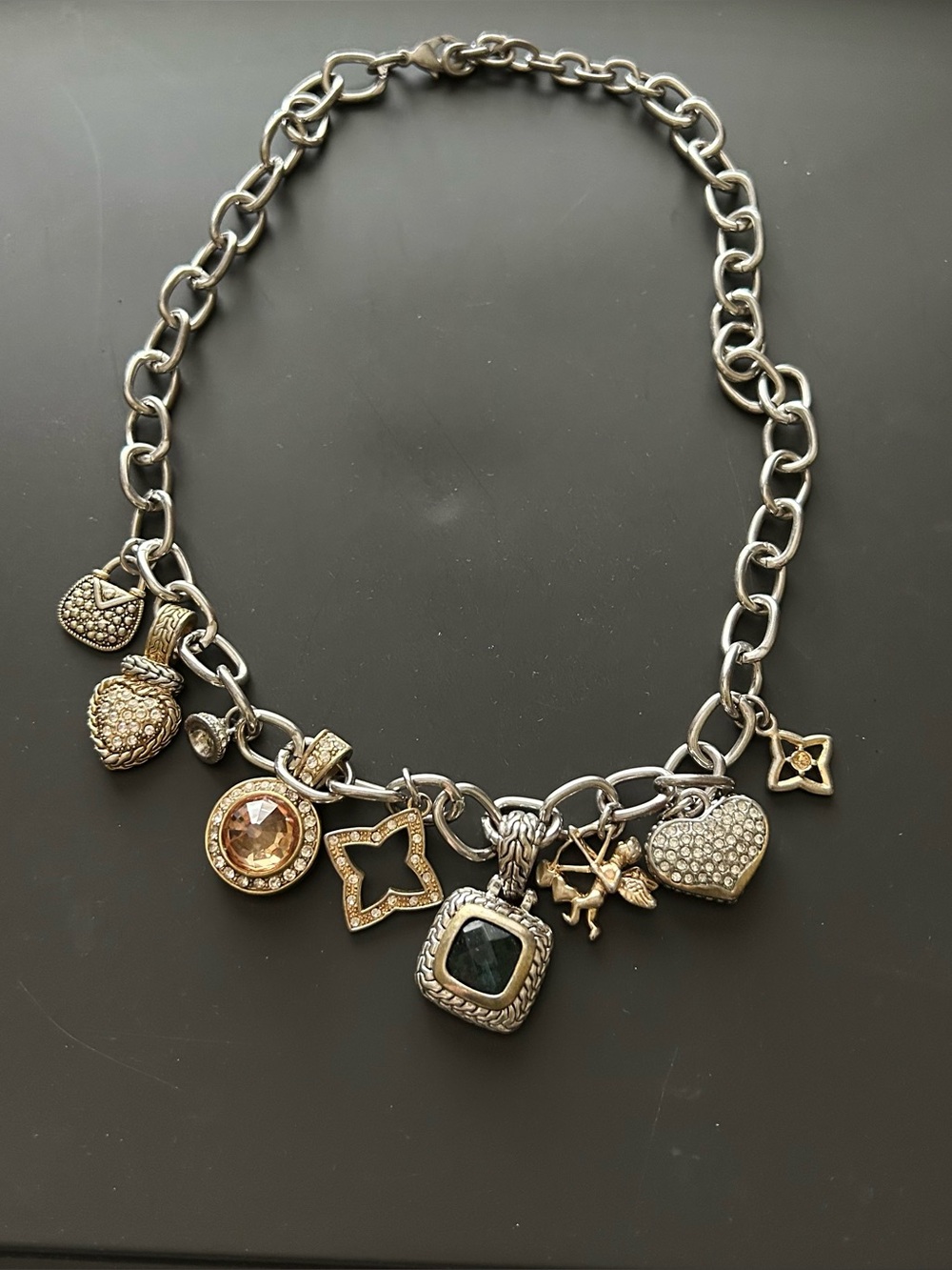 vintage two tone charm necklace